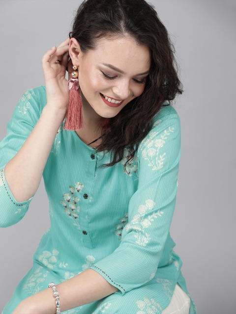 

Yufta Women Blue & White Printed Kurta with Palazzos