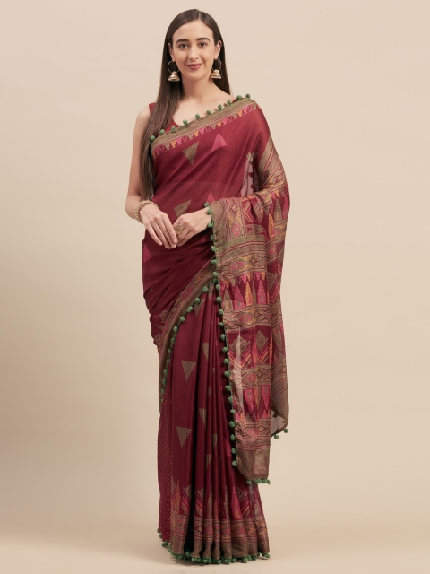

Tikhi Imli Maroon & Yellow Jute Cotton Printed Saree