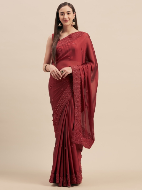 

Tikhi Imli Red Embroidered Poly Crepe Saree