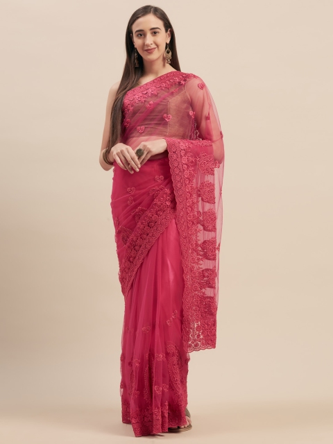 

Tikhi Imli Pink Embroidered Net Saree