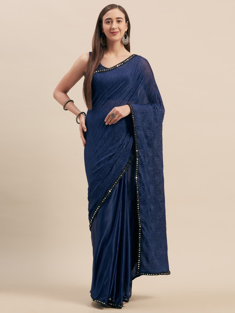 

Tikhi Imli Blue Solid Satin Saree