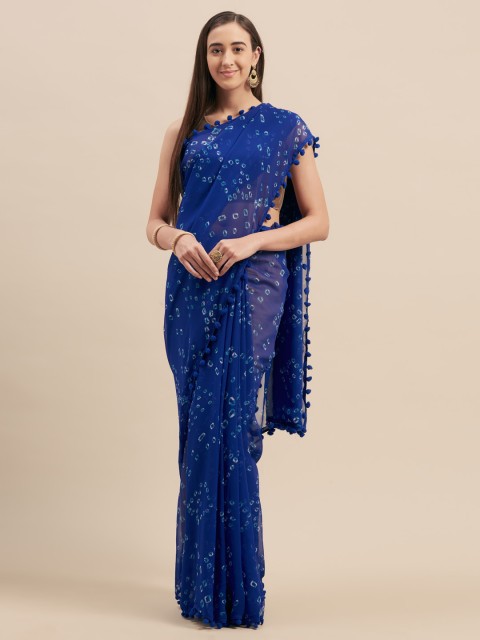 

Tikhi Imli Blue Bandhani Printed Poly Georgette Saree