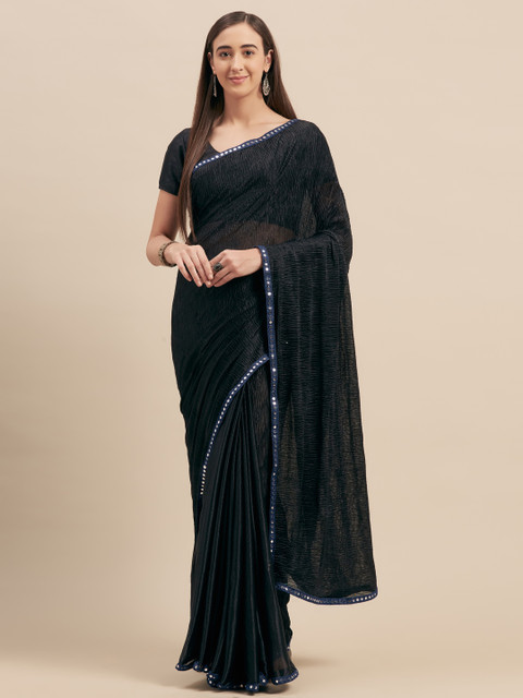 

Tikhi Imli Black Solid Satin Saree