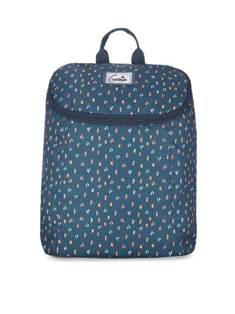 

Genie Women Navy Blue Printed 14 inches Small Backpack