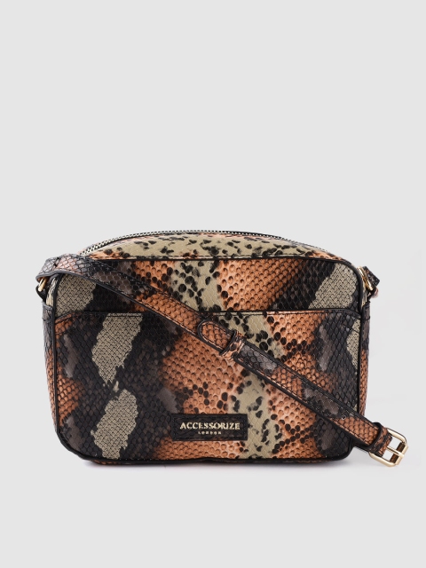 

Accessorize Black & Orange Snakeskin Textured Sling Bag