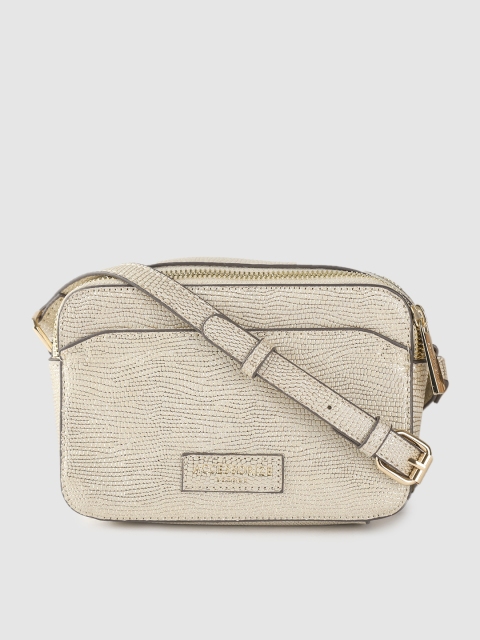 

Accessorize Gold-Toned & Beige Croc Pattern Sling Bag