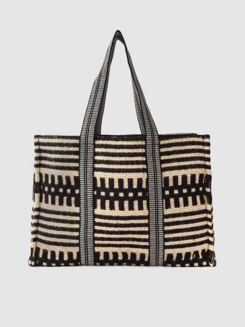 

Accessorize Black & Beige Self Design Tote Bag