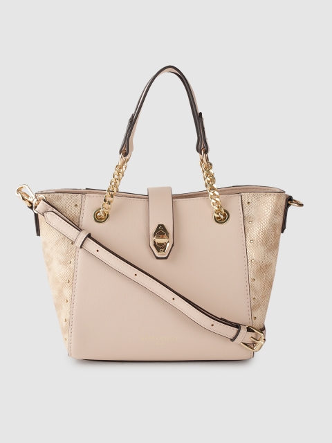 

Accessorize Pink & Rose Gold-Toned Solid Handheld Bag with Snakeskin Textured Detail