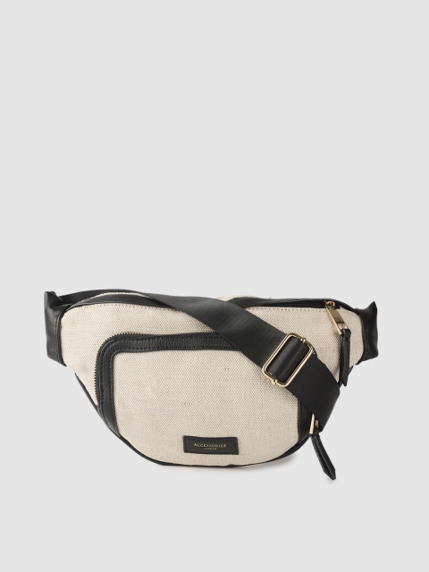 

Accessorize Women Beige & Black Solid Fanny Pack