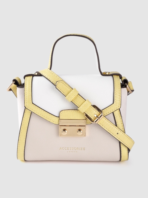 

Accessorize White & Yellow Colourblocked Satchel Bag with Detachable Sling Strap