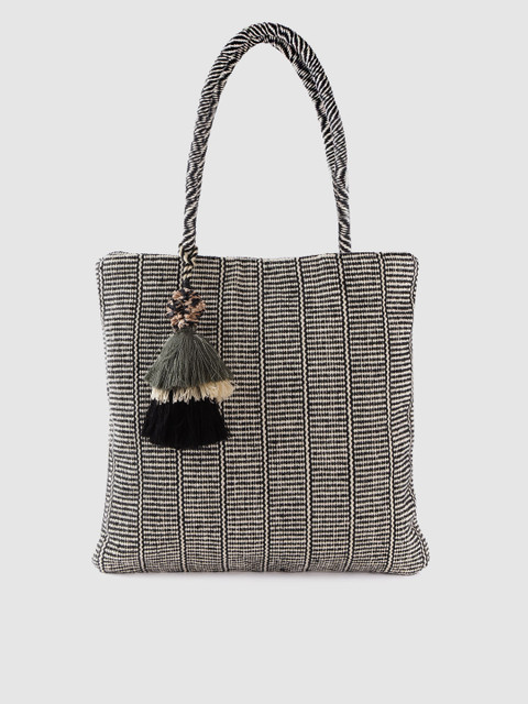 

Accessorize Black & Off-White Self Design Tote Bag