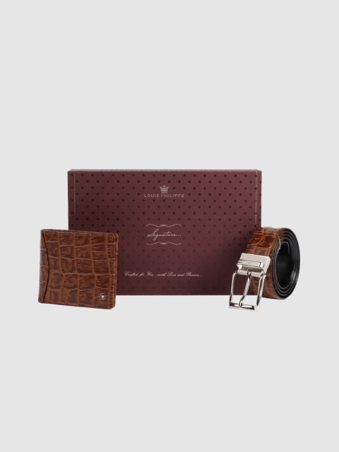 

Louis Philippe Men Belt & Wallet Accessory Gift Set, Brown