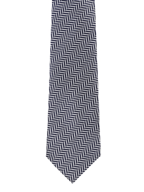 

Louis Philippe Navy Blue & White Woven Design Broad Tie