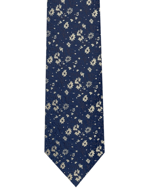 

Louis Philippe Navy Blue & Beige Woven Design Broad Tie