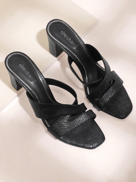 

DressBerry Women Black Snakeskin Textured Block Heels