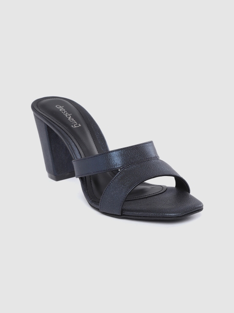 

DressBerry Women Navy Blue Shimmer Block Heels