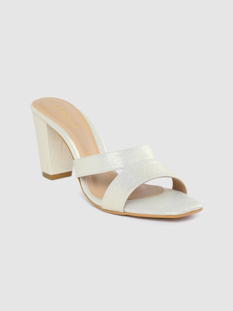 

DressBerry Women Off-White & Gold-Toned Shimmer Block Heels