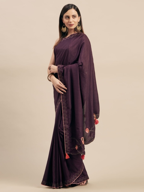 

Mitera Burgundy Solid Silk Blend Saree