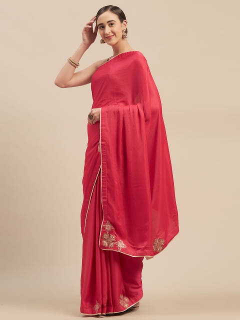

Mitera Red Solid Silk Blend Saree