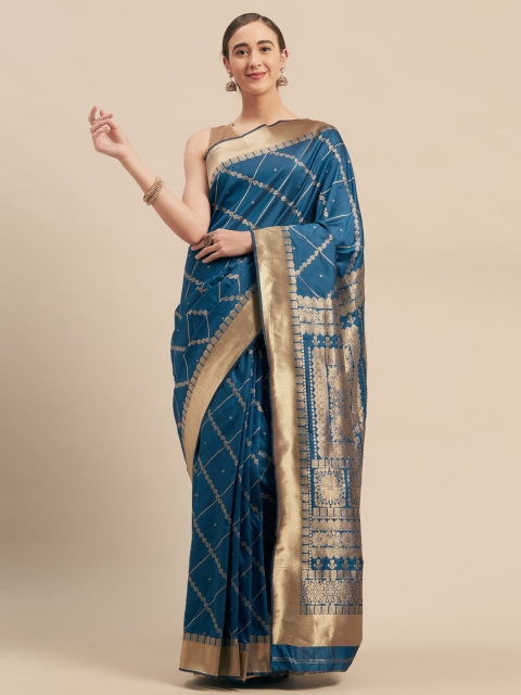 

Mitera Blue Printed Silk Blend Saree