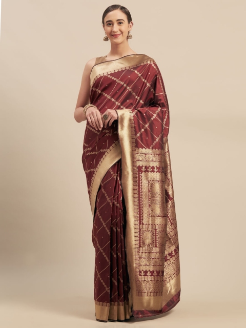 

Mitera Maroon & Gold-Coloured Silk Blend Woven Design Saree