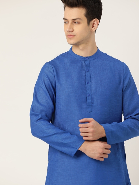 

House of Pataudi Men Blue & Off-White Solid Kurta with Churidar