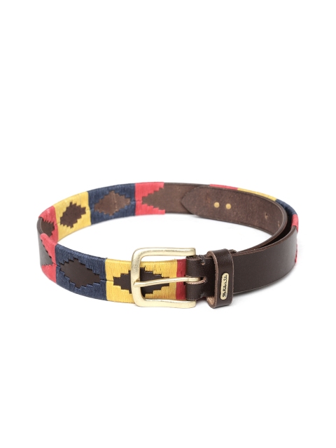 

The Rider's Side Men Multicoloured Pro Thoroughbred Leather Belt with Woven Design, Multi