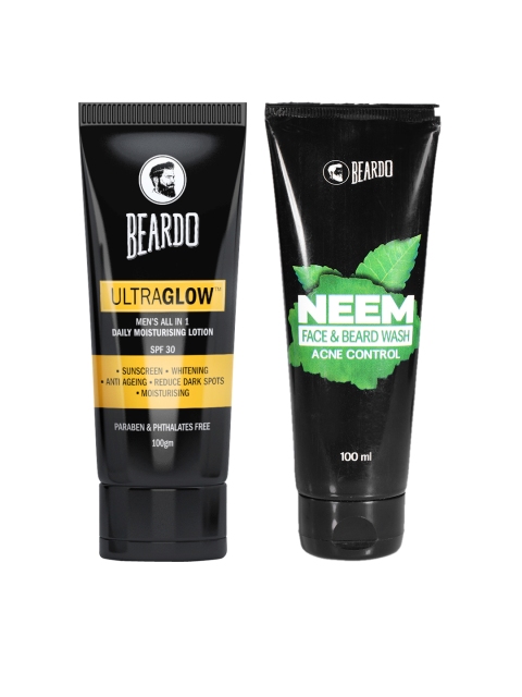 

BEARDO Men Set of Ultraglow Moisturising Lotion & Face Wash, Black