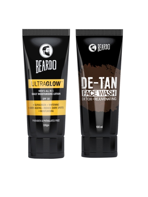 

BEARDO Men Set of Ultraglow Moisturising Lotion & De-Tan Face Wash, Black