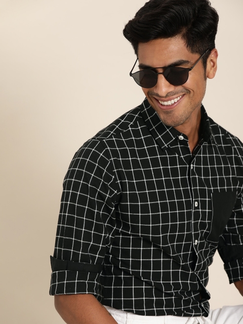 

Taavi Men Black & White Checked Handloom Woven Legacy Sustainable Shirt with Roll-Up Sleeves