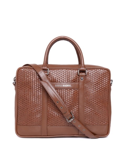 

Gauge Machine Men Tan Brown Basket Weave Laptop Bag