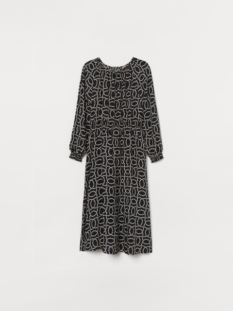 

H&M Plus Women Black & White Printed Sustainable Dress with Smocking