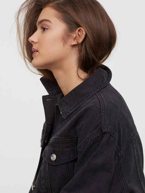 

H&M Women Black Solid Denim Jacket