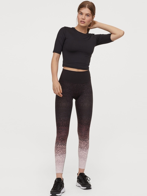 

H&M Women Black & Brown Printed Sports Tights High Waist