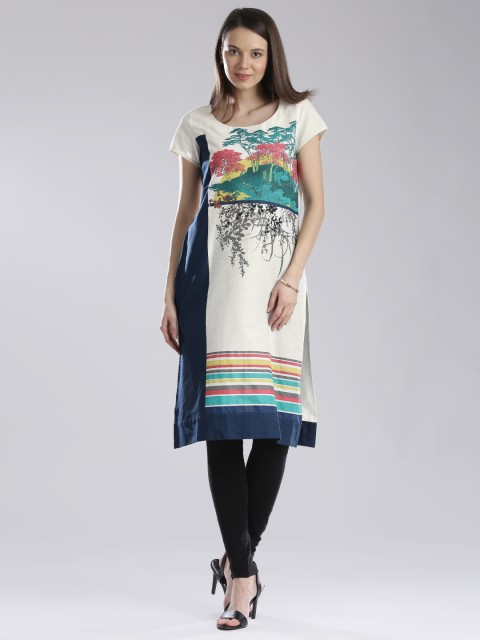 

W Off-White Printed Kurta