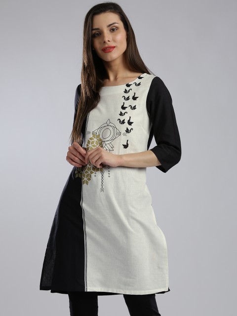 

W White & Black Tangram Print Kurta