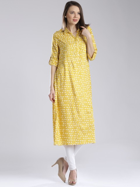 

W Mustard Yellow Tangram Print Kurta