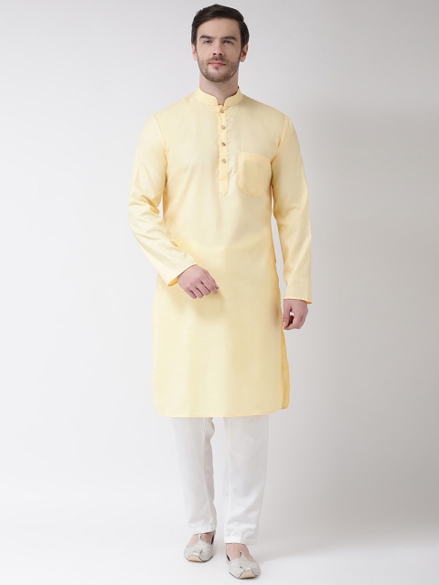 

SG LEMAN Men Yellow & White Solid Kurta with Pyjamas