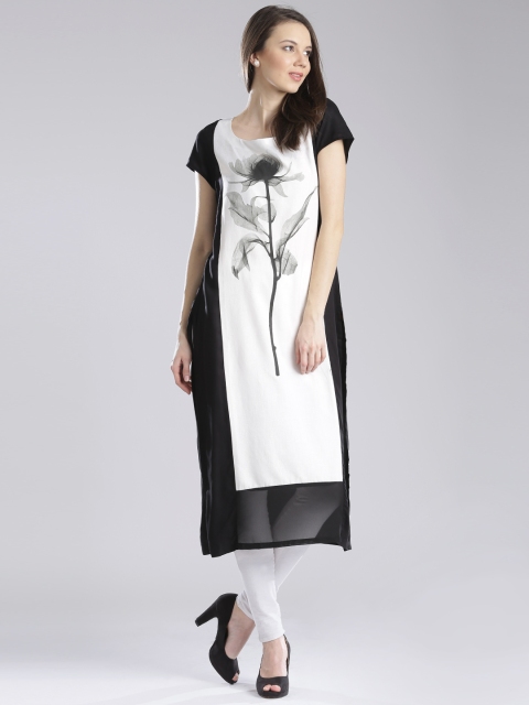 

W White & Black Radiographed Floral Print Kurta
