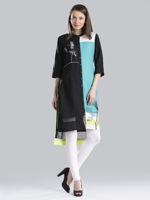 

W Black & Green Radiographed Floral Print Kurta