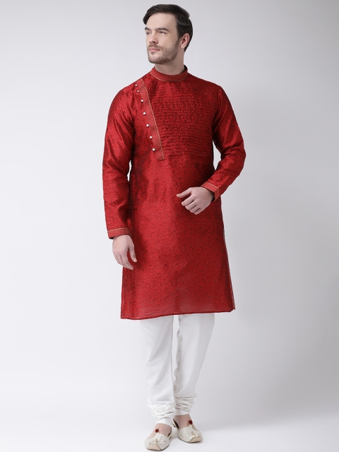 

SG LEMAN Men Maroon & White Self Design Kurta with Pyjamas