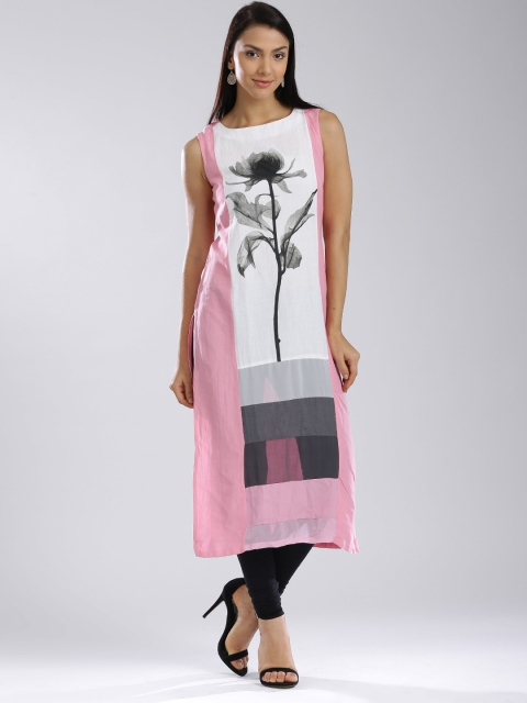 

W Pink & White Printed Panelled Kurta