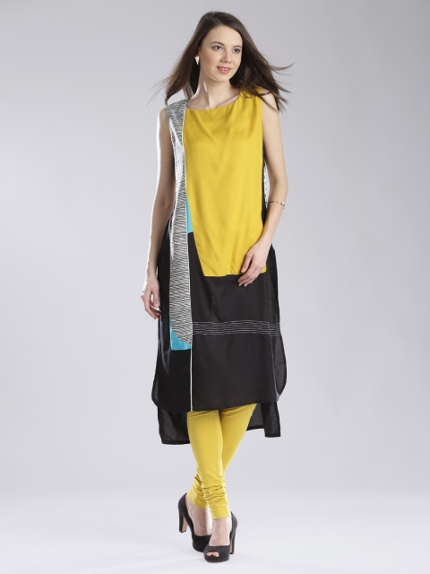 

W Multicoloured Printed Panelled High-Low Kurta, Multi