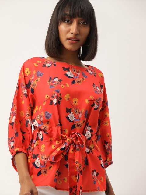 

NUSH Women Orange & Blue Printed Top