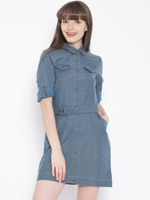 

Tokyo Talkies Blue Denim Belted Dress