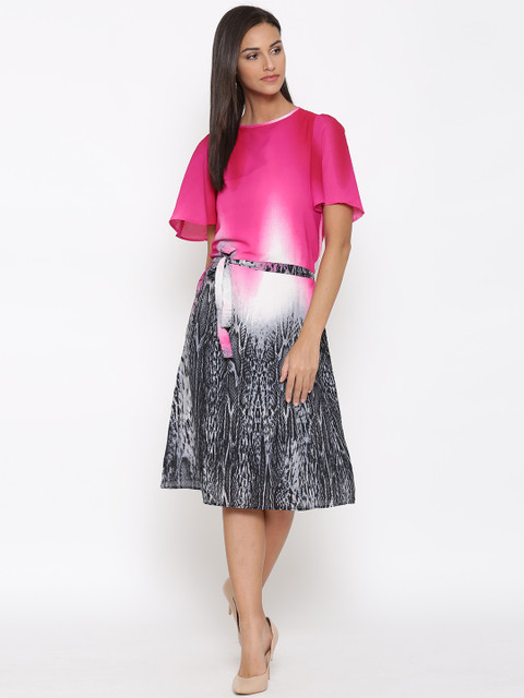 

Tokyo Talkies Pink & Black Printed Belted Dress