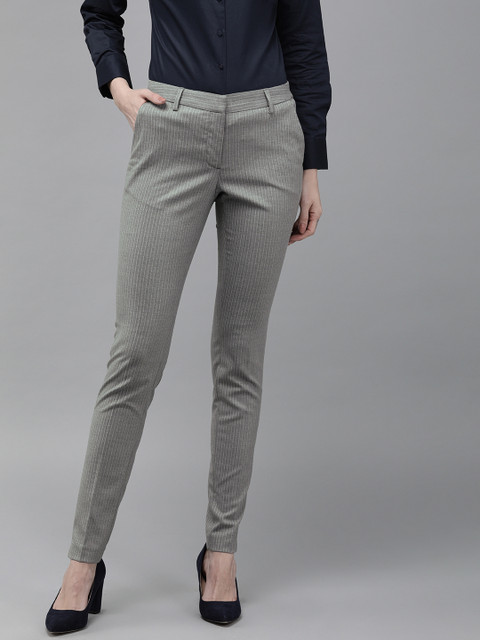 

Park Avenue Women Grey Tapered Fit Striped Formal Trousers