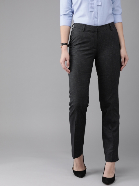 

Park Avenue Woman Charcoal Grey & Blue Straight Fit Checked Formal Trousers