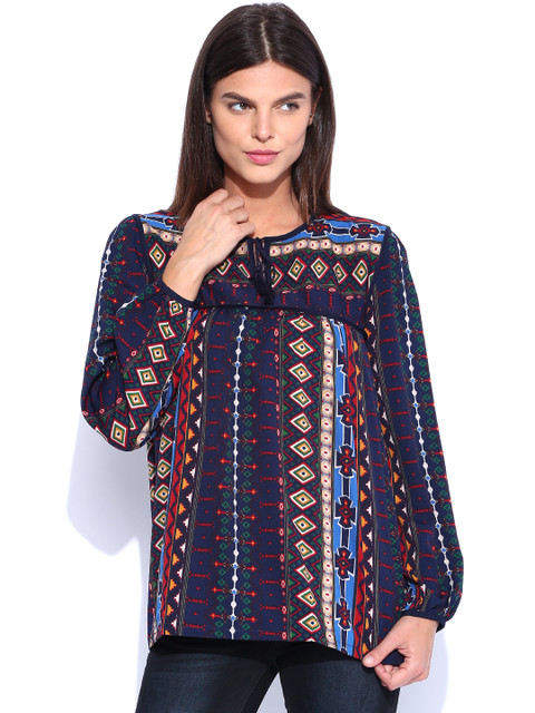 

Tokyo Talkies Navy Printed Top, Navy blue