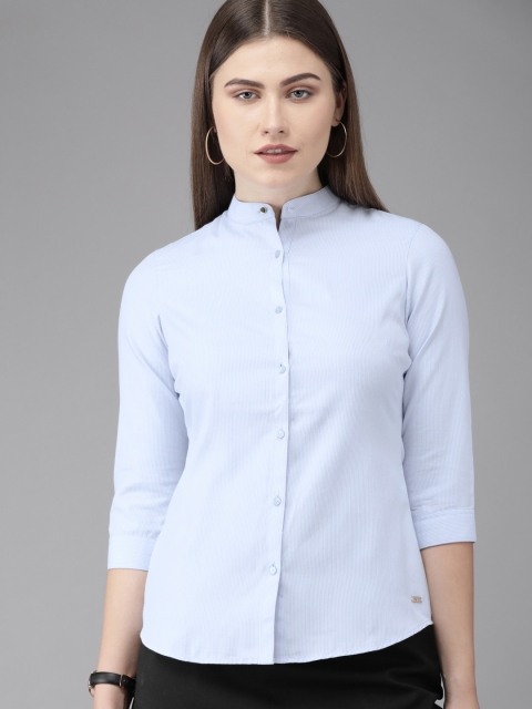 

Park Avenue Woman Blue Slim Fit Striped Formal Shirt